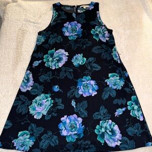 🌸 LOFT Floral Tank Dress – Black Floral, Size L